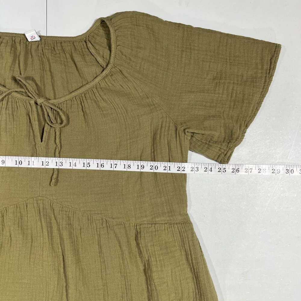 Old Navy Boho Granola Olive Green Cotton Gauze Tiered Dress Dark Cottagecore L - Picture 6 of 8